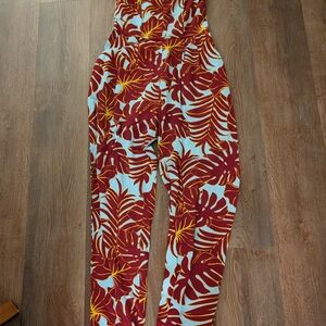 H&M Red and Yellow Leaf Print Jumpsuit
